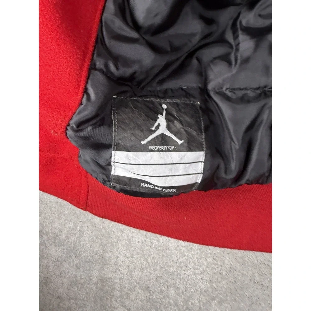 Jordan Boys Red/White Varsity Jacket Size L 12-13yrs Snap Jumpman Flight Pockets